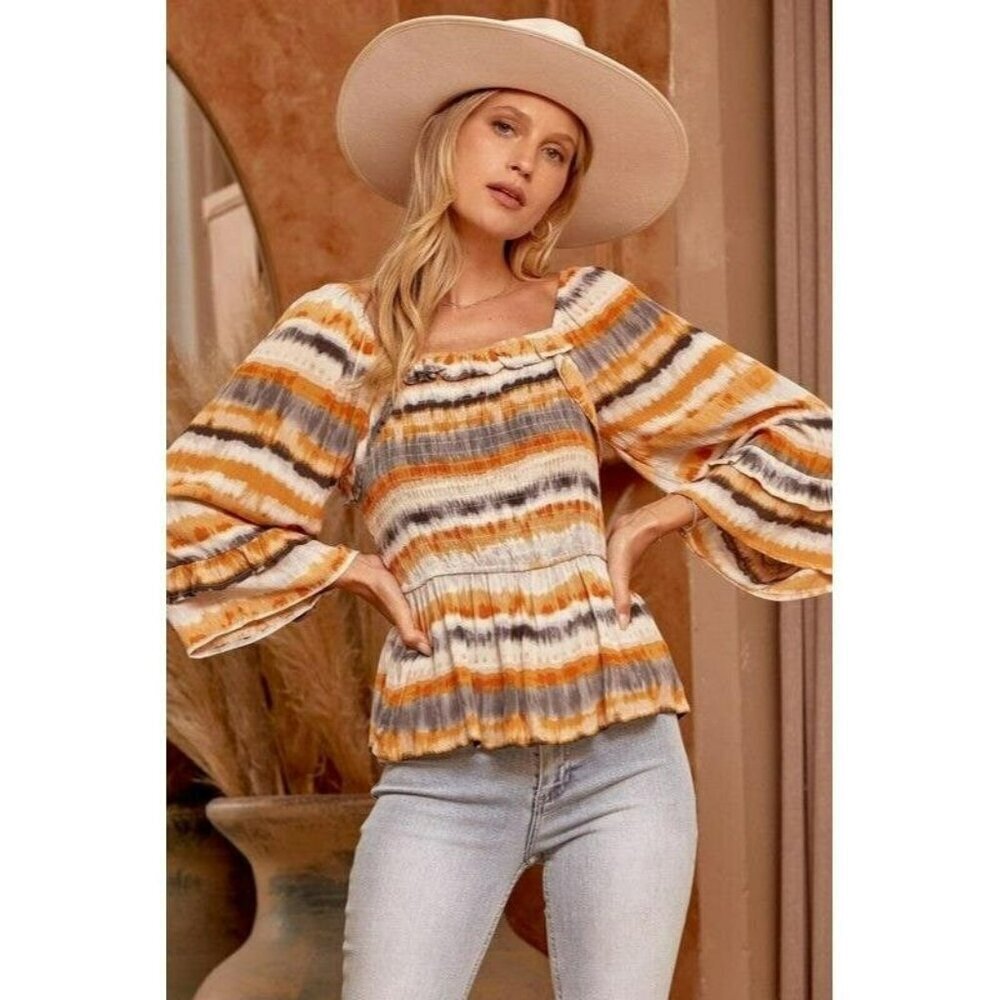 Vera Serape Square Neck Smocked Top